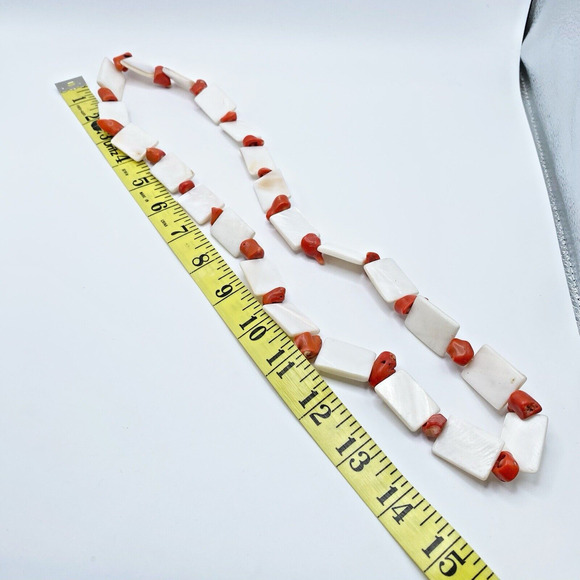 Chunky Dyed Bamboo Coral Mother of Pearl Shell Necklace Oversized Beads Orange - Picture 8 of 8